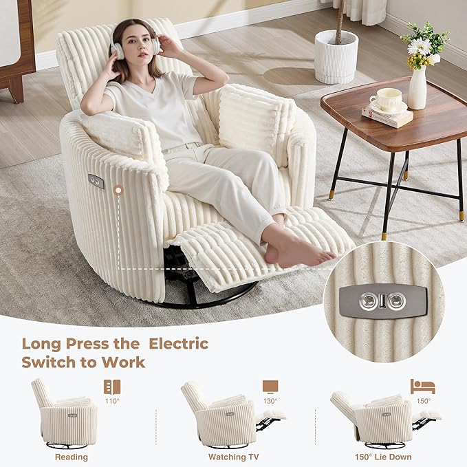 Power Recliner, Nursery Swivel Glider Rocking Chair
