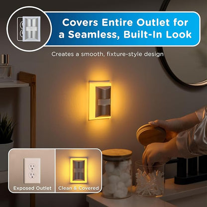 Enbrighten SleepLite Motion Sensor Night Lights Plug Into Wall Nightlight Amber Light Bathroom Bedroom Kitchen Nursery Kids Adults Brushed Nickel
