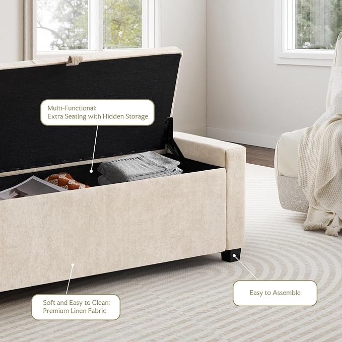 GRAINELL Storage Ottoman Bench, Upholstered Tufted Bedroom Bench
