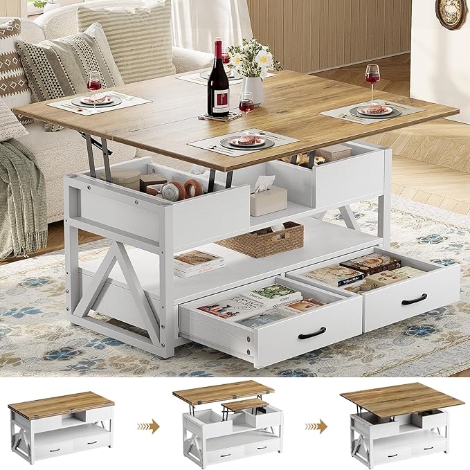 Memobarco 40" Lift Top Coffee Table, 4 in 1 Multi-Function Lift Coffee Tables
