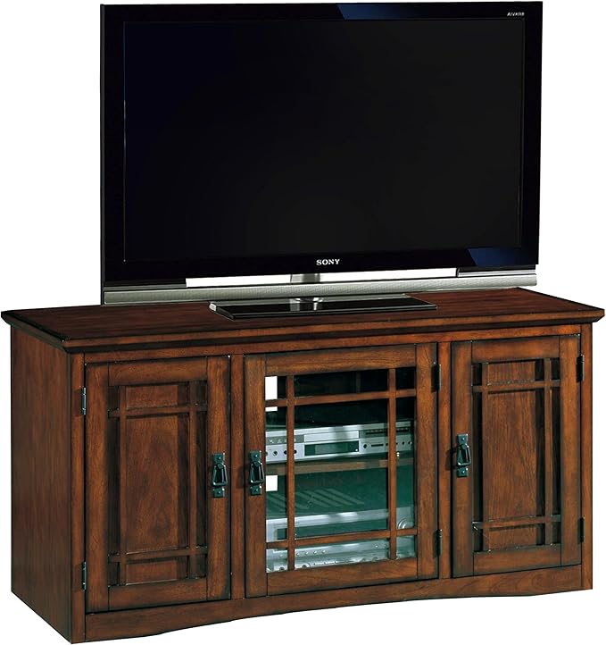 Leick Home 82350 Solid Wood Mission Oak Three Door TV Stand