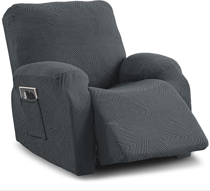 Recliner Chair Covers, 4-Piece Stretch Geometric Strokes Jacquard Reclining