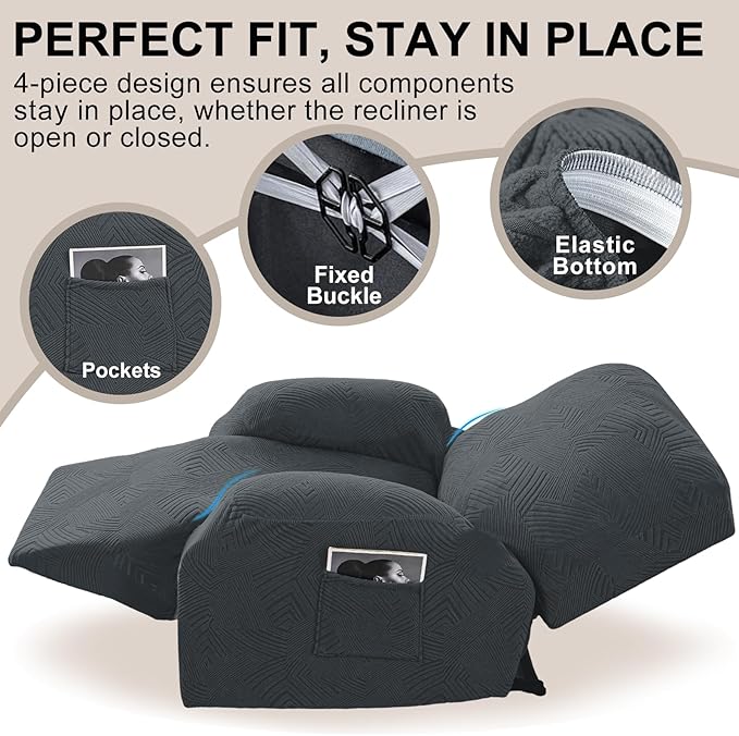 Recliner Chair Covers, 4-Piece Stretch Geometric Strokes Jacquard Reclining