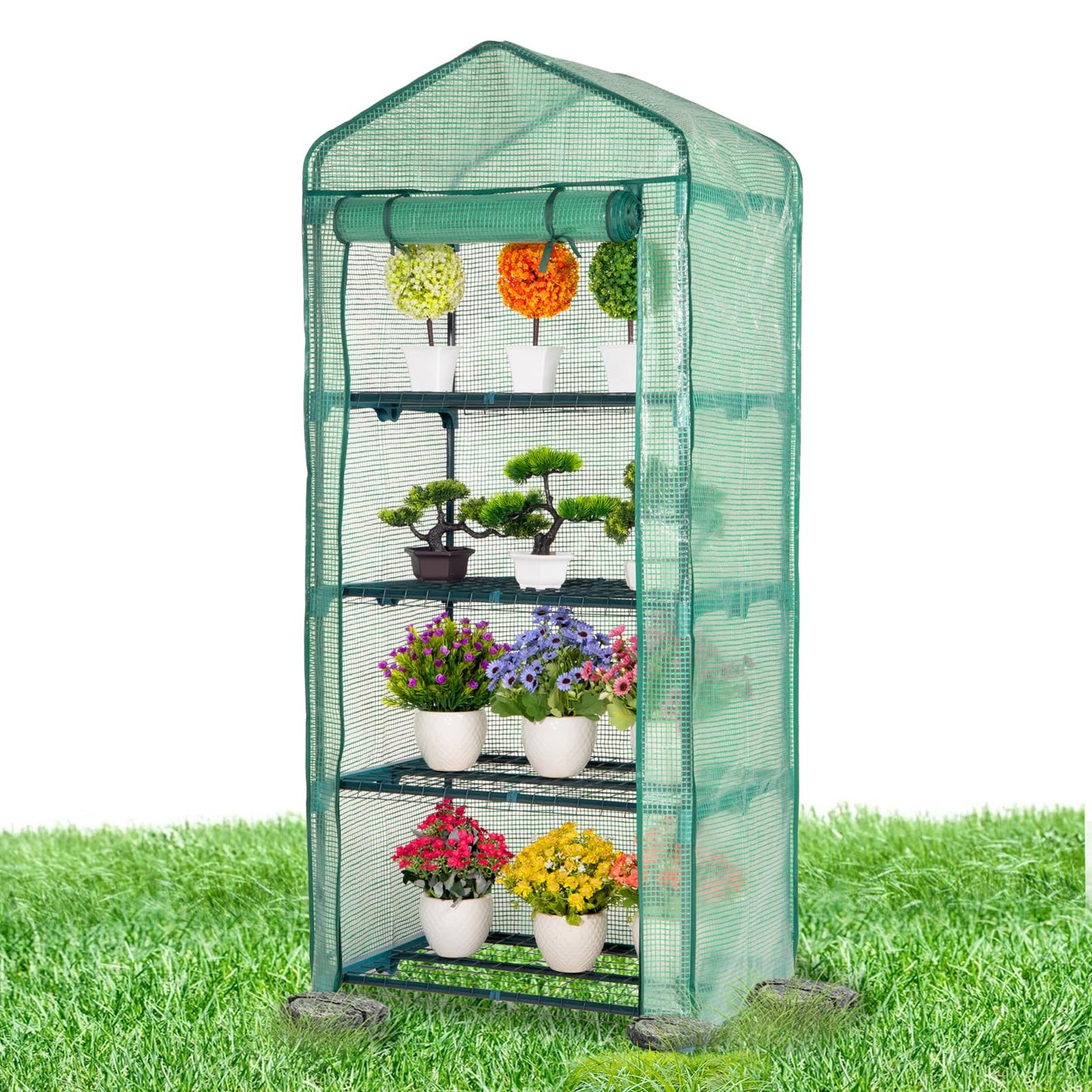 Idzo Mini Greenhouse for Indoor Outdoor, Small Plastic Plant Green House 4-Tier Rack Stand Portable Greenhouses with Durable PE Cover for Seedling