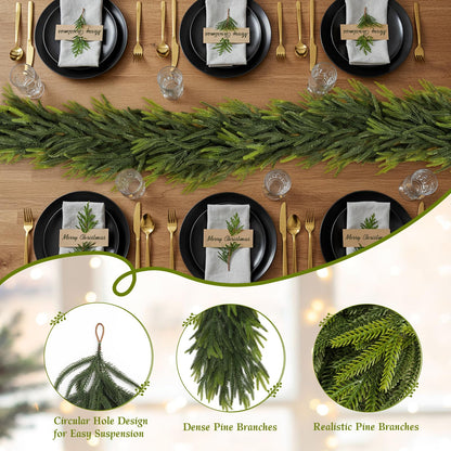 N&T NIETING 15FT Christmas Norfolk Pine Garland Real Touch Pine Artificial Garlands Faux Greenery Garland Winter Christmas Garland for Table Mantle Fireplace Indoor Outdoor Xmas Decorations (1 Pcs)