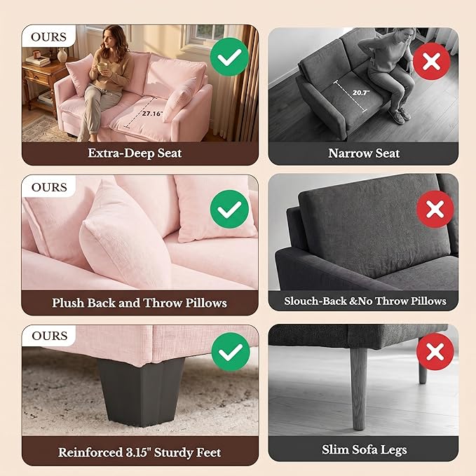 Loveseat Sofa with Cloud 3-Layer Cushion & 27" Deep Seat, Modern Love Seat