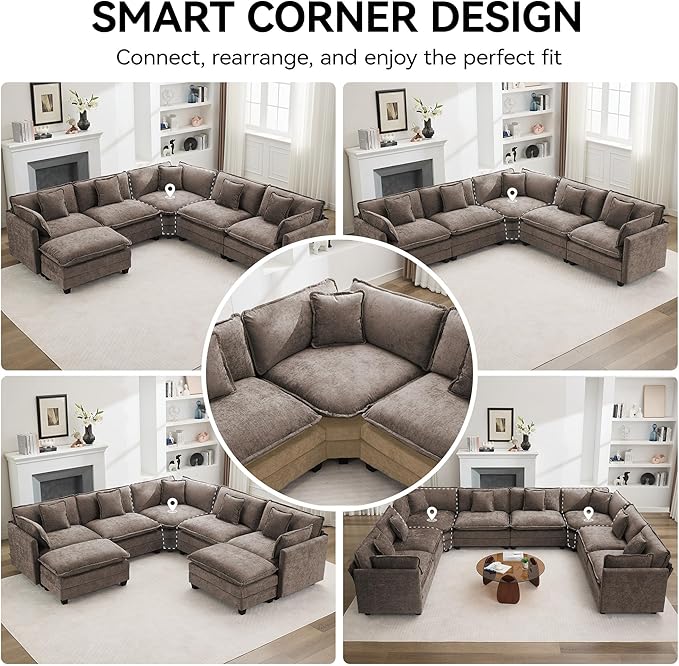 113'' V Shaped Cloud Sectional Sofa, Oversized Deep Seat Couches