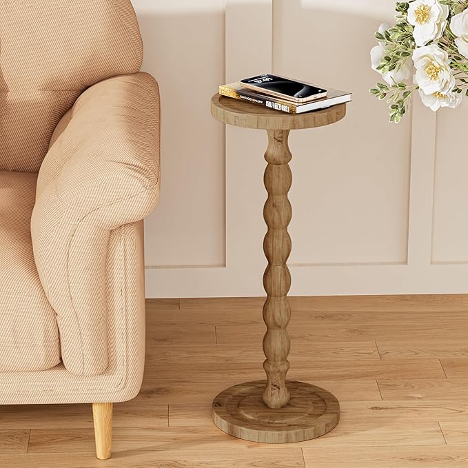 2 Pack Solid Wood Drink Table, Rubber Wood‌ Small Round Side Table