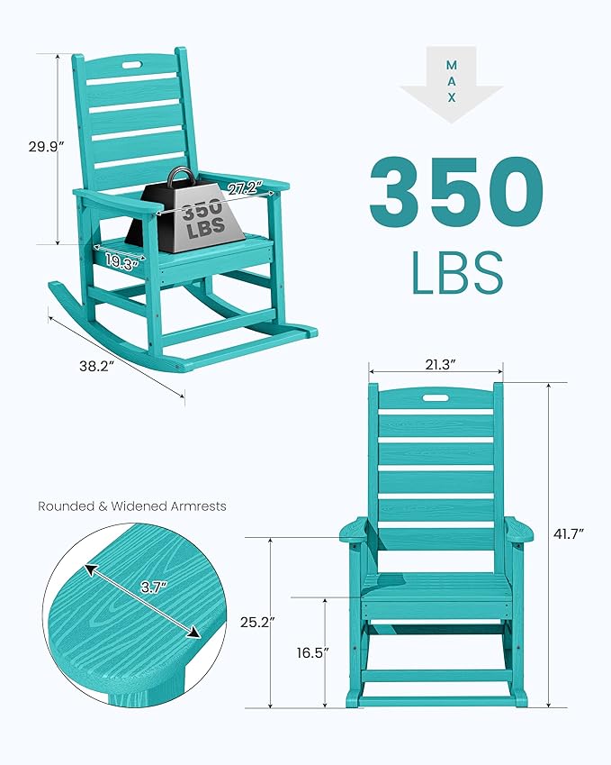 SERWALL Outdoor Rocking Chair Set of 2, Oversized HDPE Patio Rocking Chair