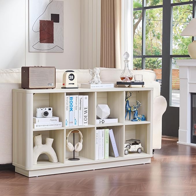 Joaxswe 8 Cube Storage Bookcase, Wood Low 2-Tier Cubby Console Bookshelf