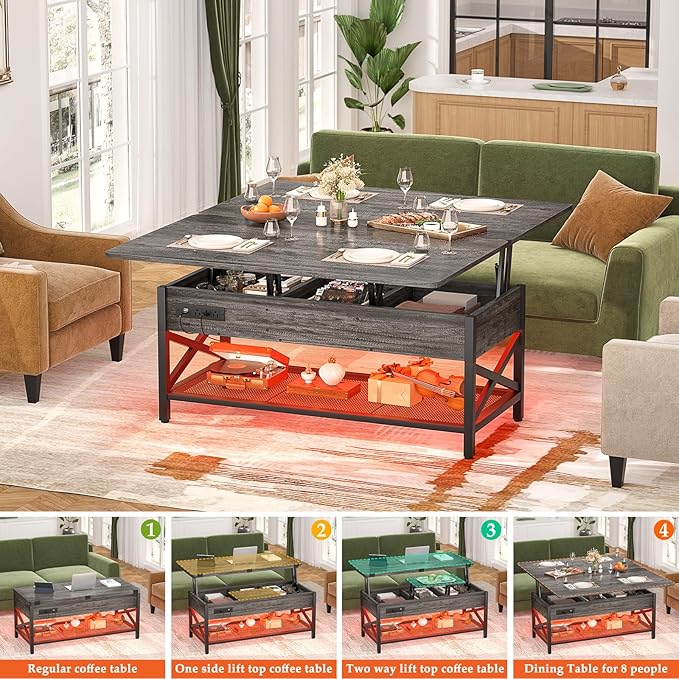 Aheaplus Coffee Table Lift Top Multi-Function Coffee Table Converts to Dining