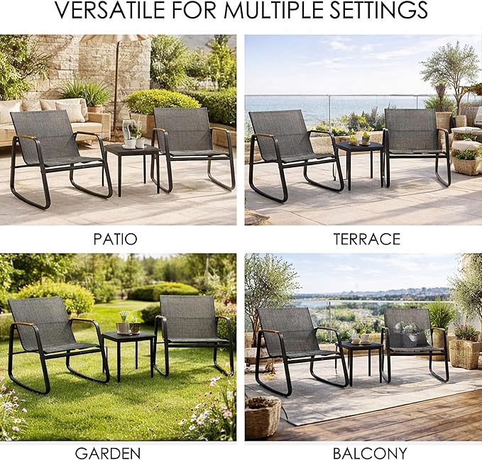 Kozyard 3-Piece Rocking Chair Set, Outdoor Rocking Textilene Bistro Set