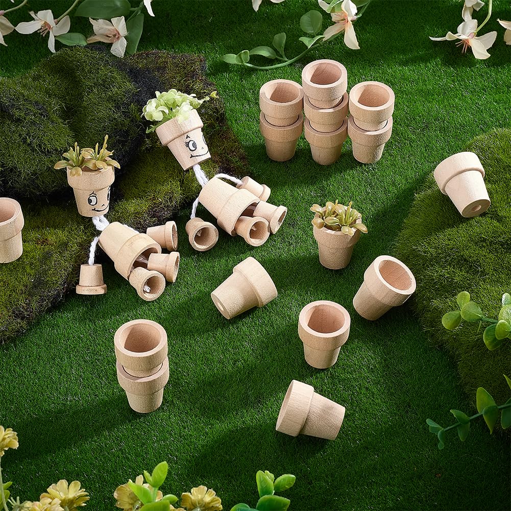 PH PandaHall 20pcs Mini Wood Flower Pots 1x1.1 Inch Natural Wooden Flower Pots Burlywood Rustic Planters for Home Decor Christmas Birthday Gifts Plant Lovers Crafting DIY Projects