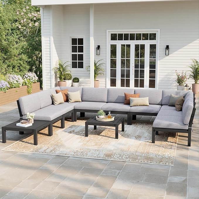 Stoog 11-Piece U-Shaped Patio Sectional Sofa Set, All-Weather Modular &