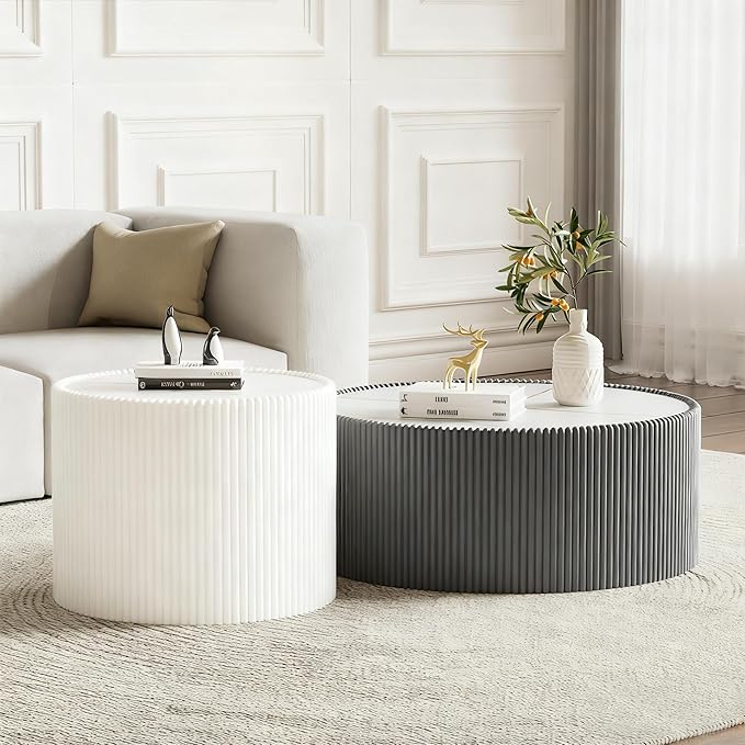 2-Piece Round Nesting Coffee Table Set, 29.52" Marble Coffee Table and End