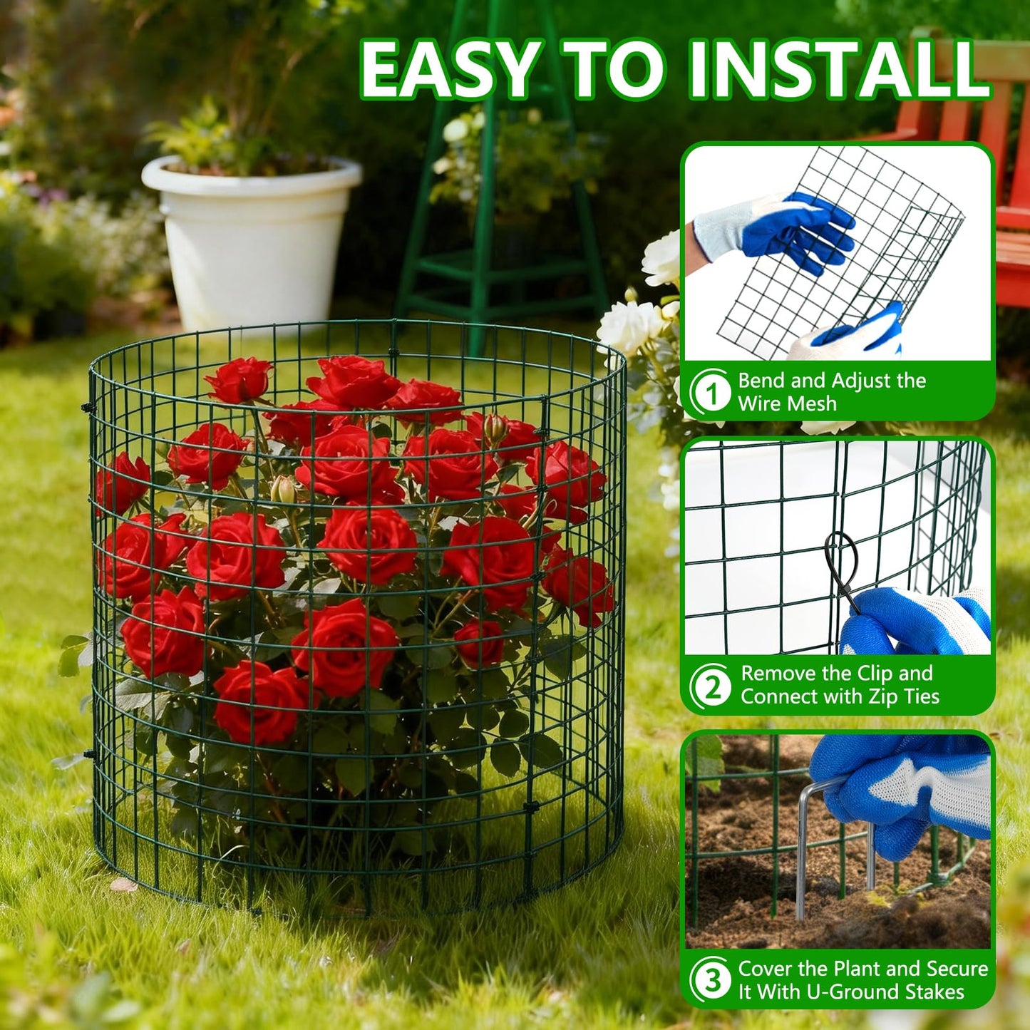 10 Pack Plant Protectors from Animals, 12''x14'' Metal Plant Cages for Outdoor Plants, Garden Plant Protector with Stakes & Zip Ties, Keep Rabbits Squirrels Out, Plant Cage for Flowers Vegetables