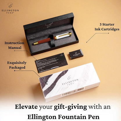 Luxury Fountain Pen Set- Fountain Pens for Writing - Smooth Medium Nib - Includes Refillable Ink Converter, 3 Ink Cartridges [Black & Blue], Gift Box - Elegant Calligraphy