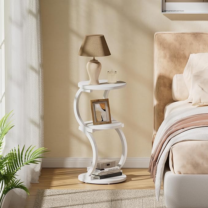 JUSTOGO Small Round Side Table, 3-Tier End Table
