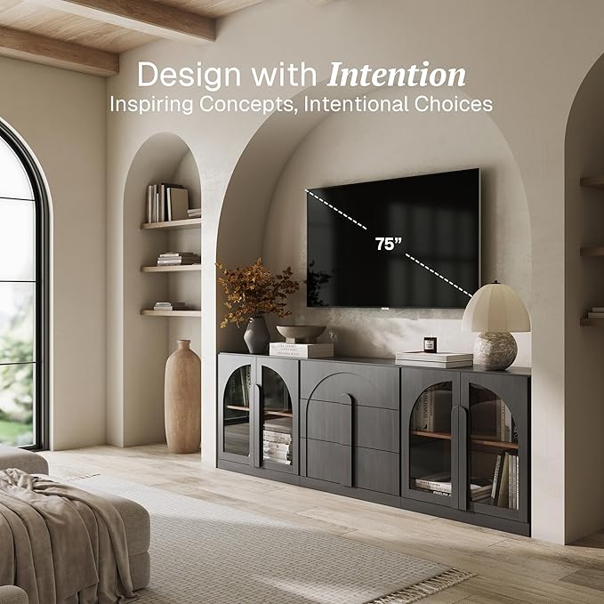 BELLEZE 3-Piece Modular Sideboard Cabinet Freely Configurable, Modern Wood