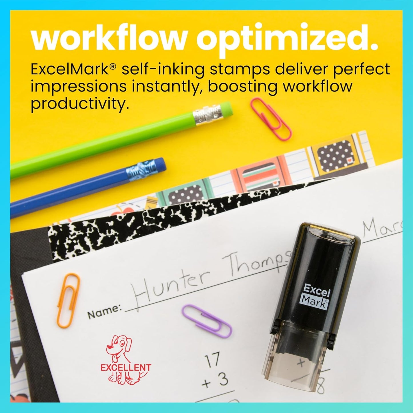 ExcelMark Excellent Dog - Self-Inking Round Teacher Stamp - Red Ink