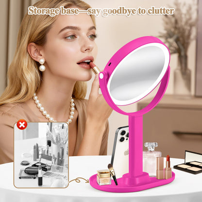 Makeup Mirror with Lights, Double Sided 1x/20x Magnifying Mirror with Light, Rechargeable 3 Color Lights and Adjustable Brightness, 360° Rotation Detachable Comes with Tweezer(Black)