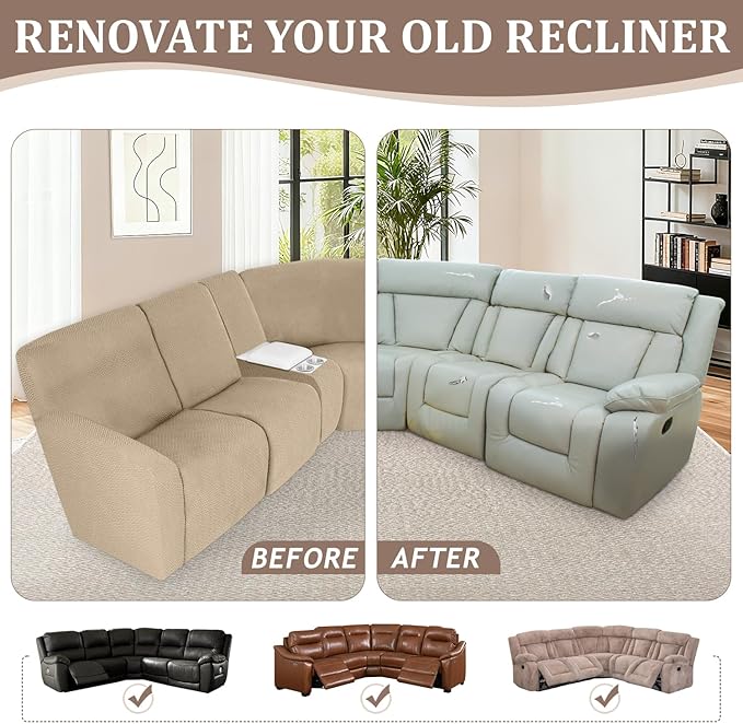 ALIECOM 100% Waterproof Recliner Sectional Couch Covers L Shape Stretch Corner