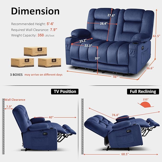 MCombo 55.9" Zero Gravity Power Loveseat Recliner
