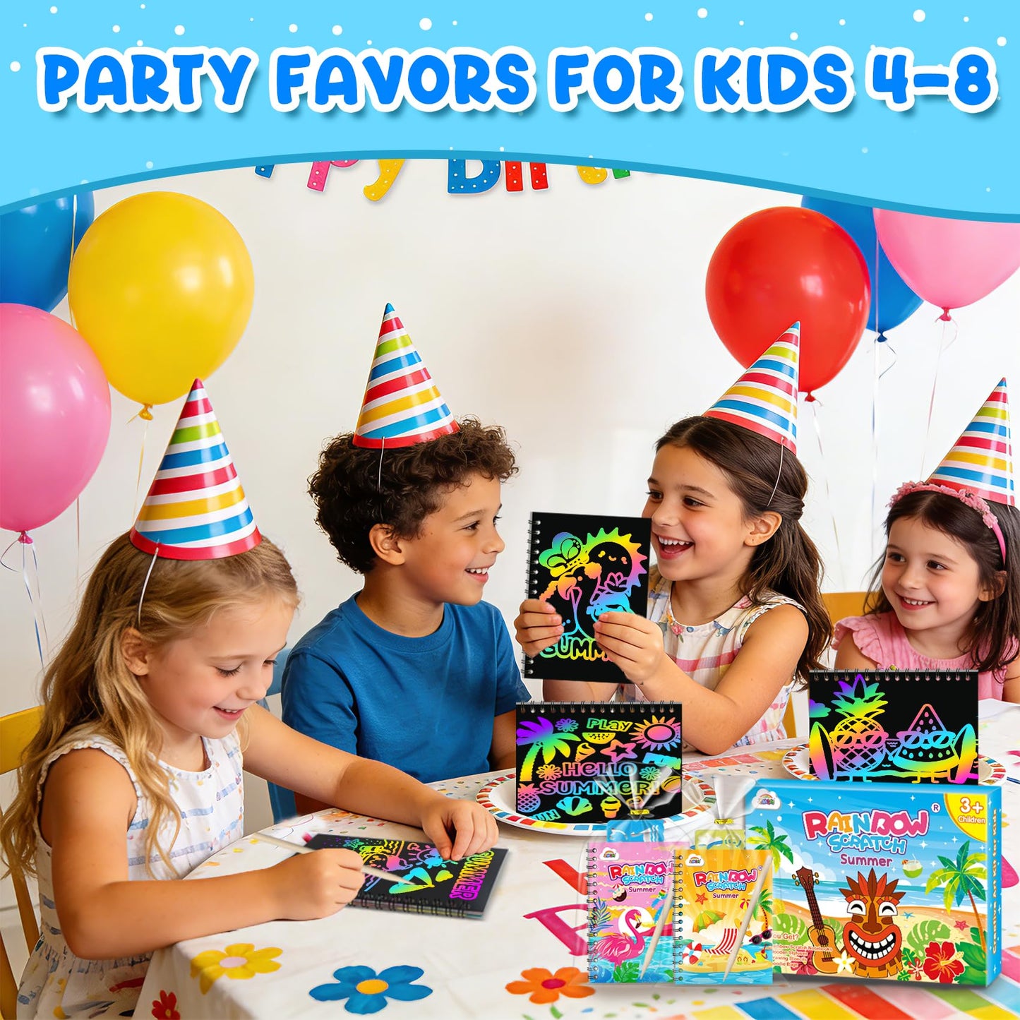ZMLM 24 Pack Scratch Art Party Favors: Birthday Party Favors for Kids 4-8, Bulk Rainbow Scratch Notebook Paper Pads, Goodie Bags Stuffers Girls Boys Classroom Gifts Crafts Toys(Summer)