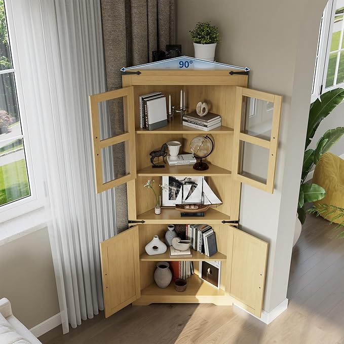 GarveeHome 67" Tall Corner Storage Cabinet, Farmhouse Corner Hutch Display