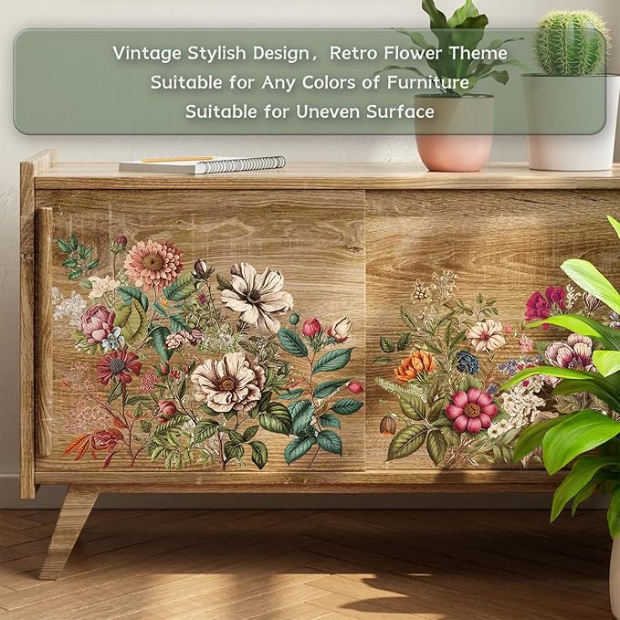 Floral Rub on Transfer for Furniture Vintage Large Flower UV DTF Transfer