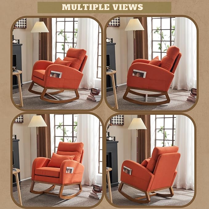 VINGLI Orange Linen Rocking Chair Nursery