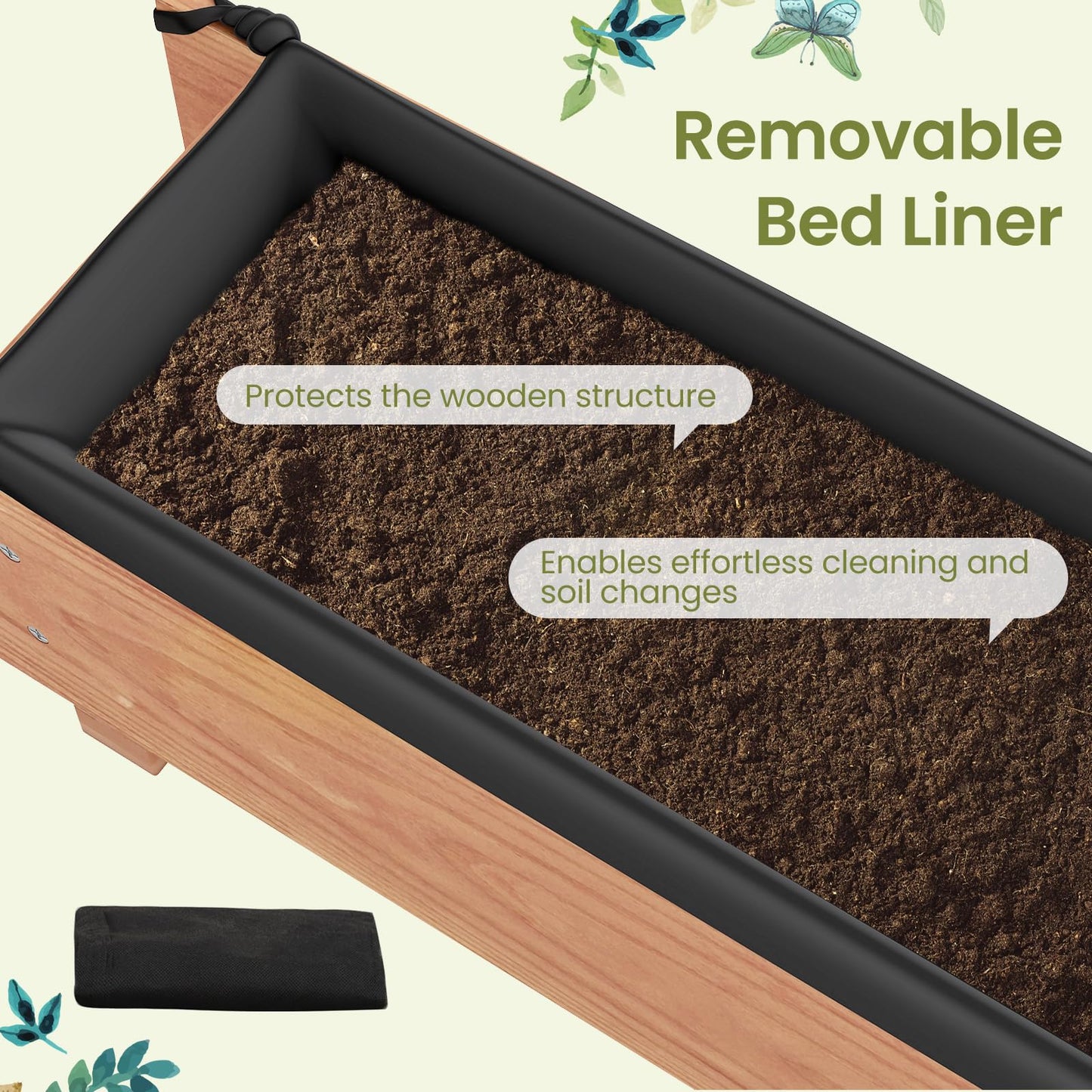 Giantex Wood Raised Garden Bed, Rectangular Planter Box w/Drainage Hole, Removable Liner for Growing Vegetable Flower Herb, Indoor Outdoor Plant Container for Backyard Deck Balcony, 36"x7"x7"