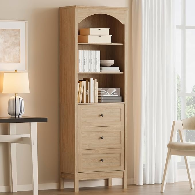 Bookshelf with Drawers, Floor Standing Display Storage Cabinet