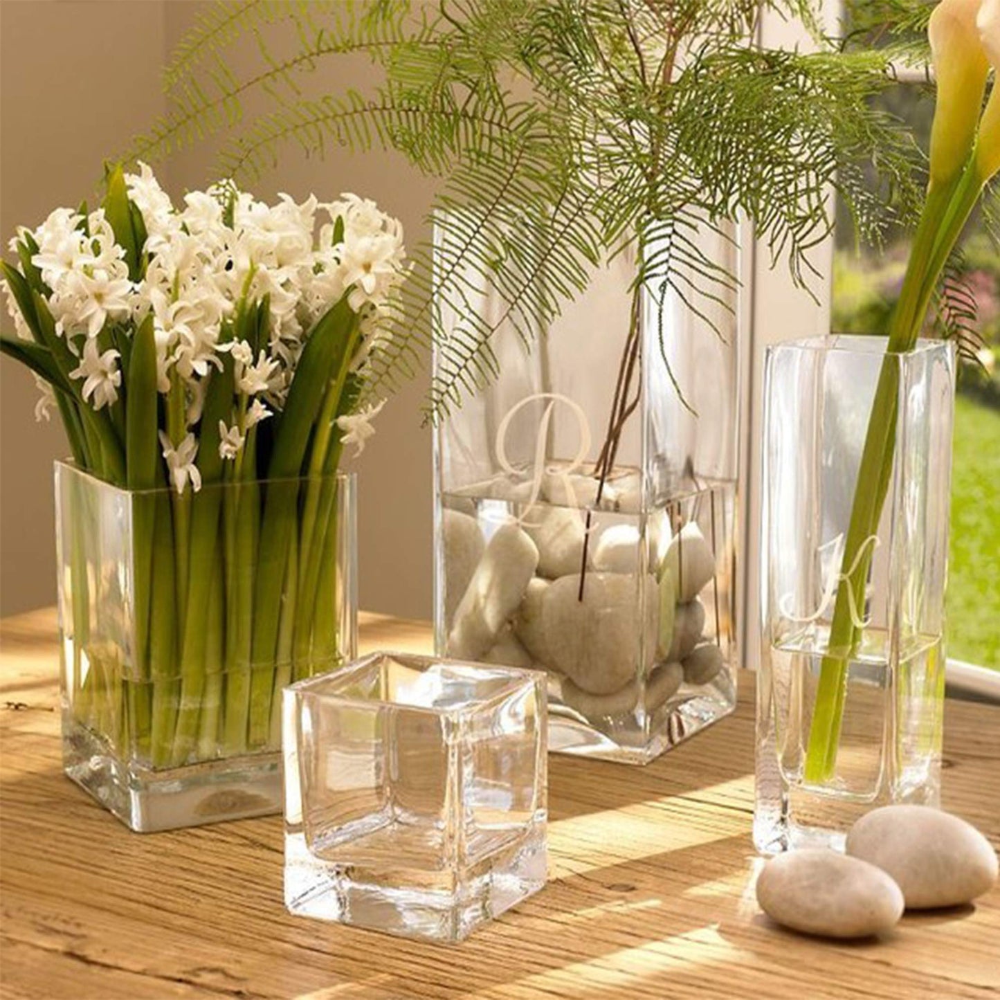 WGV Tall Square Vase Glass Block, Length 5", Height 10", Clear Large Floral Plant Container, Fish Tank, Planter Terrarium for Wedding Party Event, Home Office Decor, 1 Piece