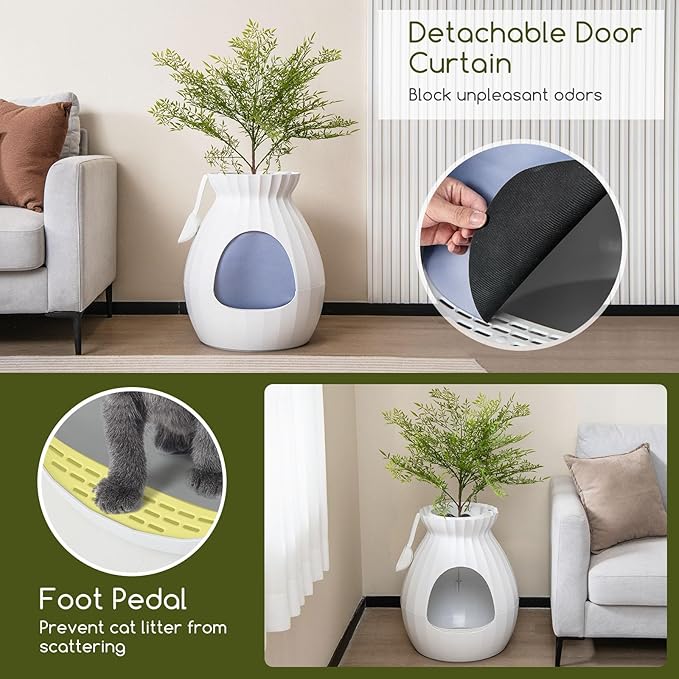 Tangkula Plant Litter Box, Hidden Cat Litter Box Enclosure Furniture