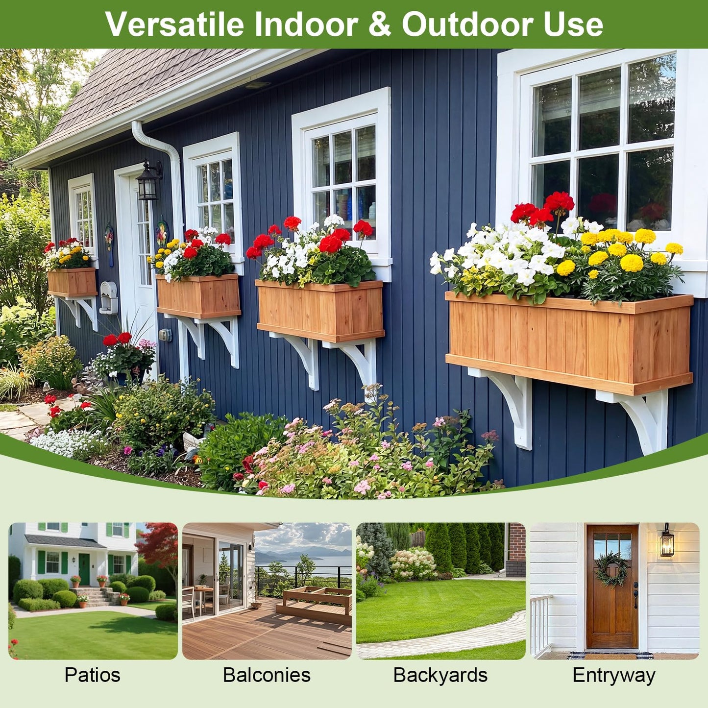 Giantex Outdoor Raised Garden Bed, 40” x 13” x 12” Pine Wood Planter Box with 3 Drainage Holes, Removable Bottom & Bed Liner, Rectangular Flower Container for Vegetables, Herbs, Indoor & Outdoor