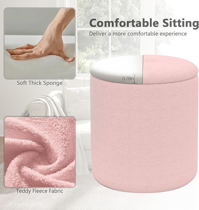 Cmishe Ottoman Poufs with Storage, Soft Upholstered Vanity Stool