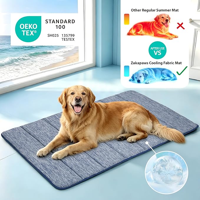 Cooling Dog Mat Q-Max>0.5 - Rapid Cooling Tech, Thin Breathable Crate Pad, Portable Washable Summer Mat, Chill Soothing Fabric - 24"x18" Small Dog/Cat, Wander Blue