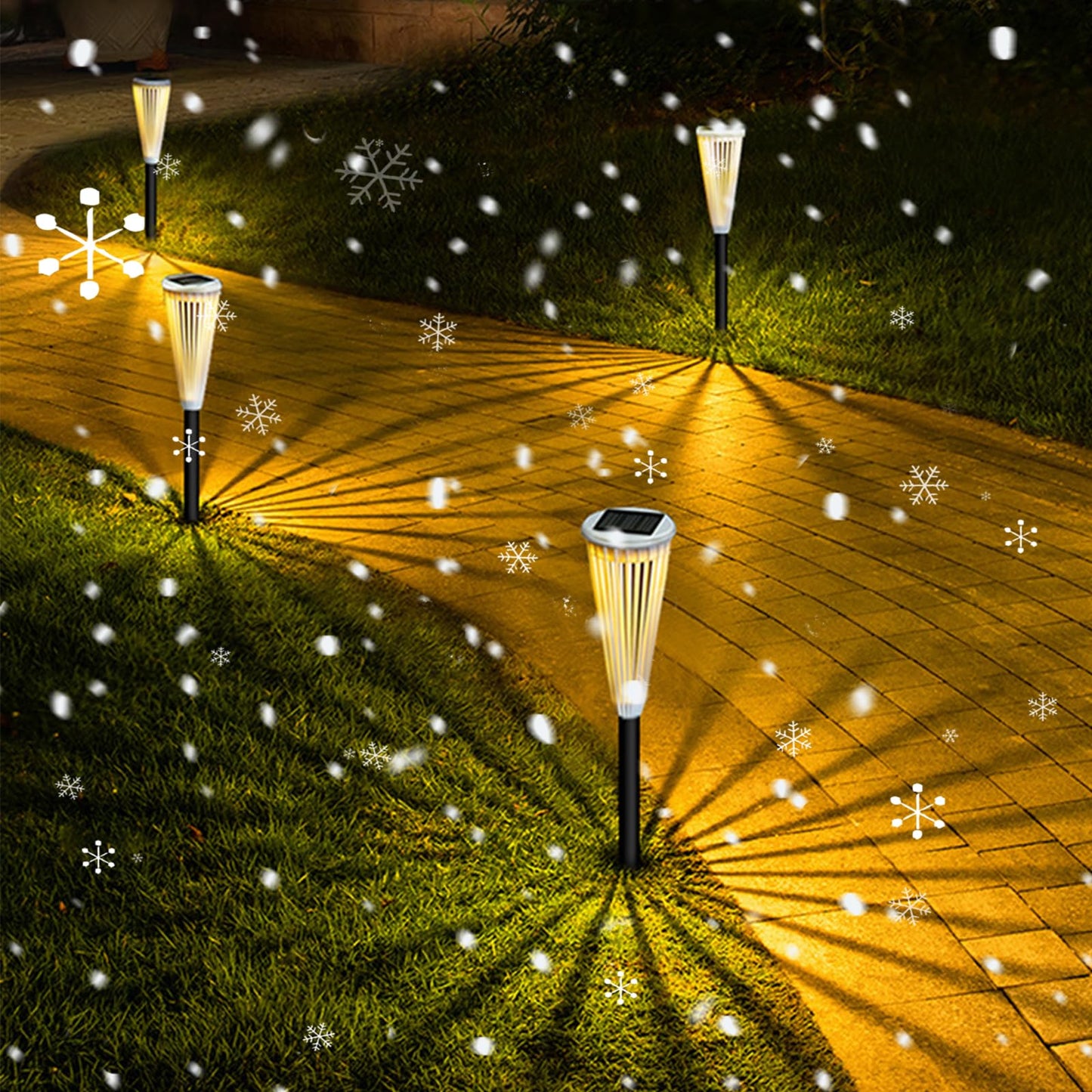 Hollow Solar Garden Lights Outdoor Landscape Courtyard Atmosphere Decorative Ground-Mounted Lawn Lights Solar Pathway Lights 2 Pack