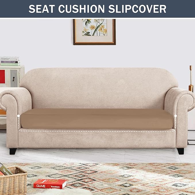 Stretch Cushion Cover, Soft Velvet Plush Cushion Slipcovers Loveseat Sofa