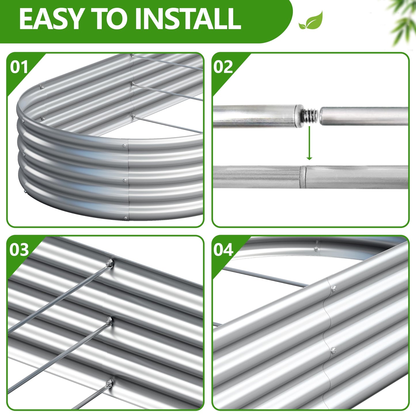 Easllre 2PCS 8x4x1ft Galvanized Metal Raised Garden Bed Kit,Outdoor Planter Box Vegetables,Flowers,Herbs Durable Rust-Resistant Patio Gardening Beds