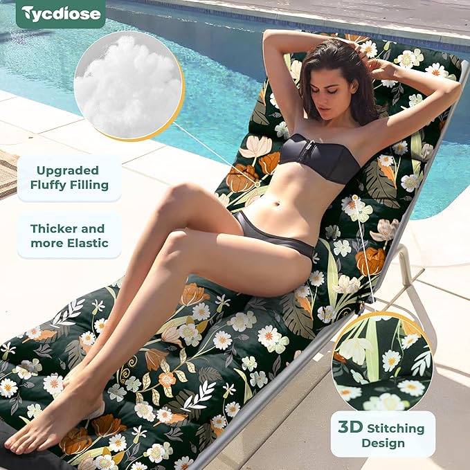 Outdoor Chaise Lounge Chair Cushion Set of 4, Waterproof 74.4 x 22 x 4.7 Inches