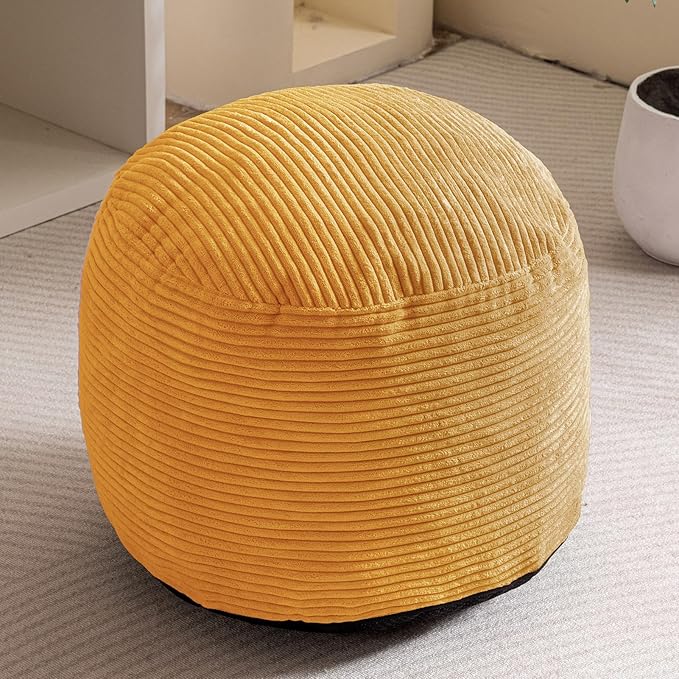 HIGOGOGO Round Stuffed Pouf Ottoman, Corduroy Poufs
