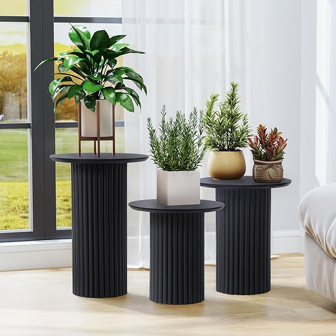 Bifins Round Nesting Coffee Table Set of 3, Mid Century Modern Fluted Coffee