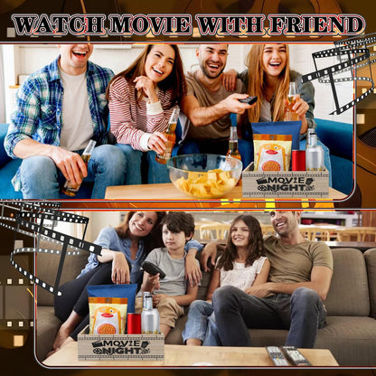 ZQUDBF Wooden Movie Night Snack Tray with Handles – Reusable Popcorn Bucket Organizer for Theater Room Decor – Sturdy Gift Basket for Family Movie Nights & Holiday Parties (Movie Night)