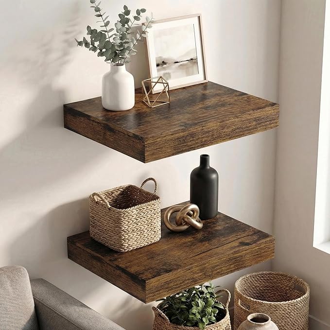 Dreamland Floating Shelves 16 inch, 2 Pack Rustic Wooden Wall Shelves, Wall