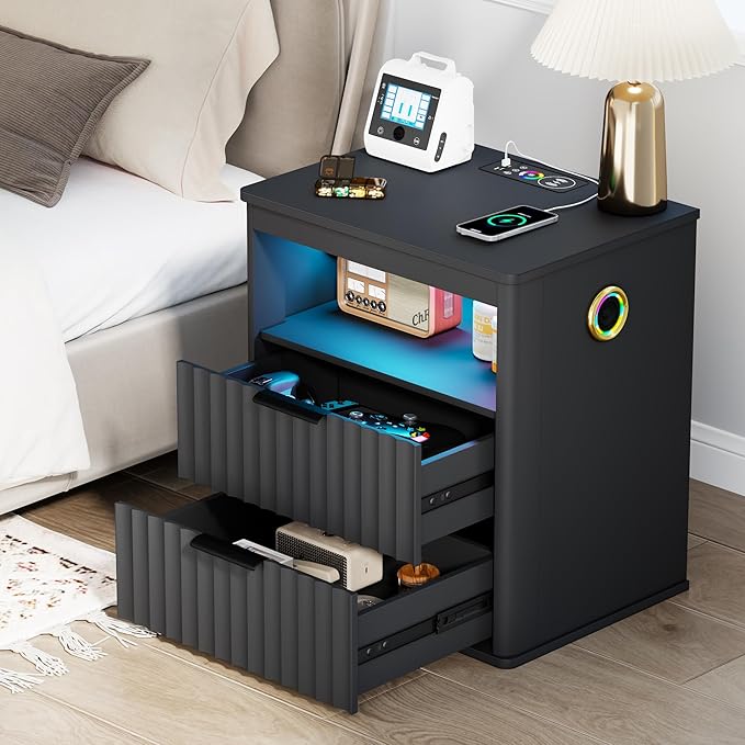 WOOVIVS Modern NightStand with Smart Human Sensor Lights, Bedside Table