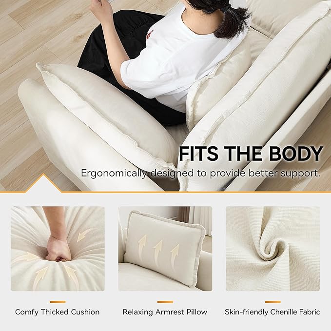 76'' Cloud Deep Seat Loveseat, Upholstered Chenille Modular 2-Seats Sectional