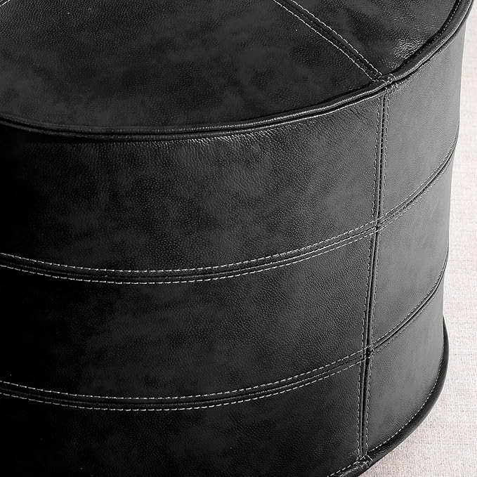 Leather Ottoman, Handmade Stuffed Square Ottoman, Genuine Leather Pouf