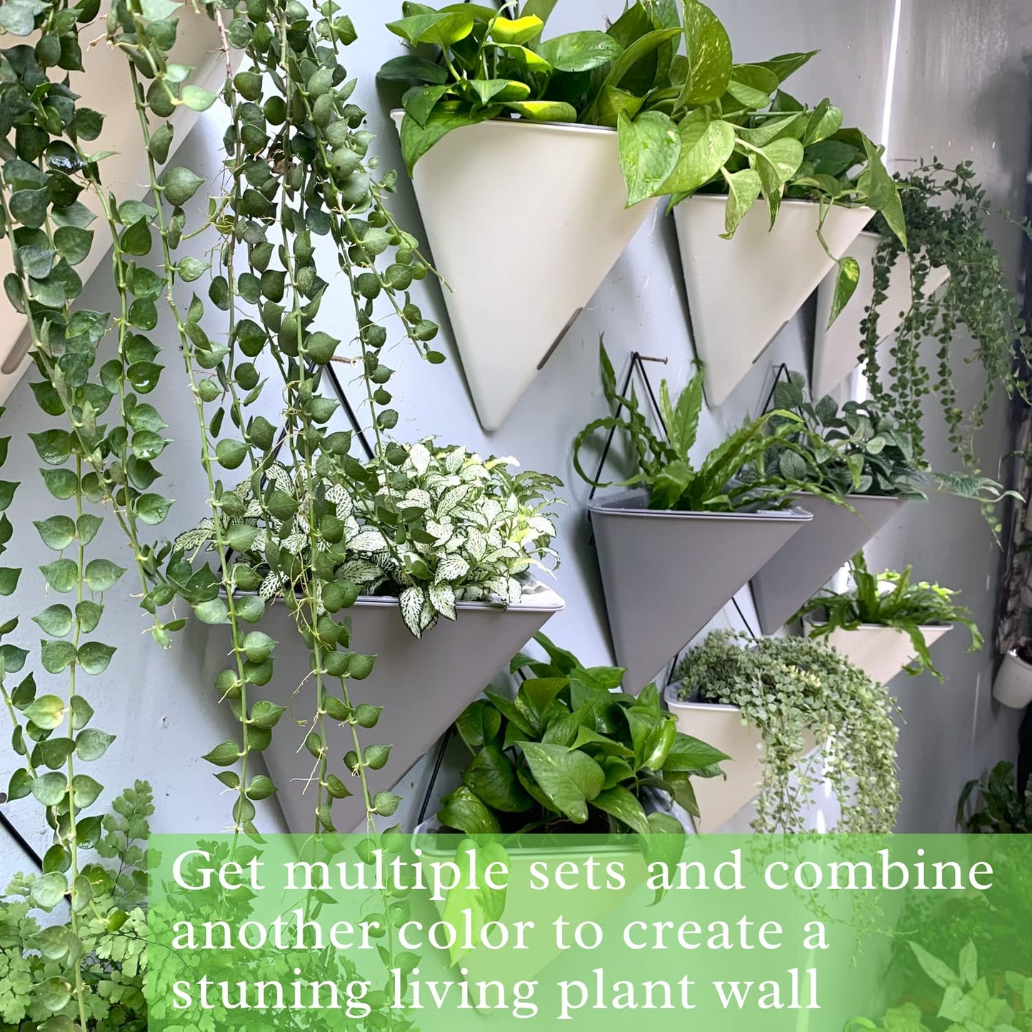 LaLaGreen Bundle - 12" x 2 Pack Gray + 12" x 4 Pack White Large Self Watering White Geometric Hanging Flower Vase Vessel with Metal Hanger, Modern Stylish Wall Mounted Succulent Pot Holder Decor